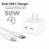 IPHONE 14 Pro 2 Pin (US PIN) 50W USB-C+C POWER Adapter With USB-C TO LIGHTINING CABLE